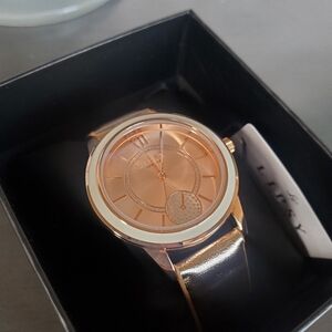 LIPSY | Leather Strap Watch w/ Rhinestone Face Detail in Rose Gold